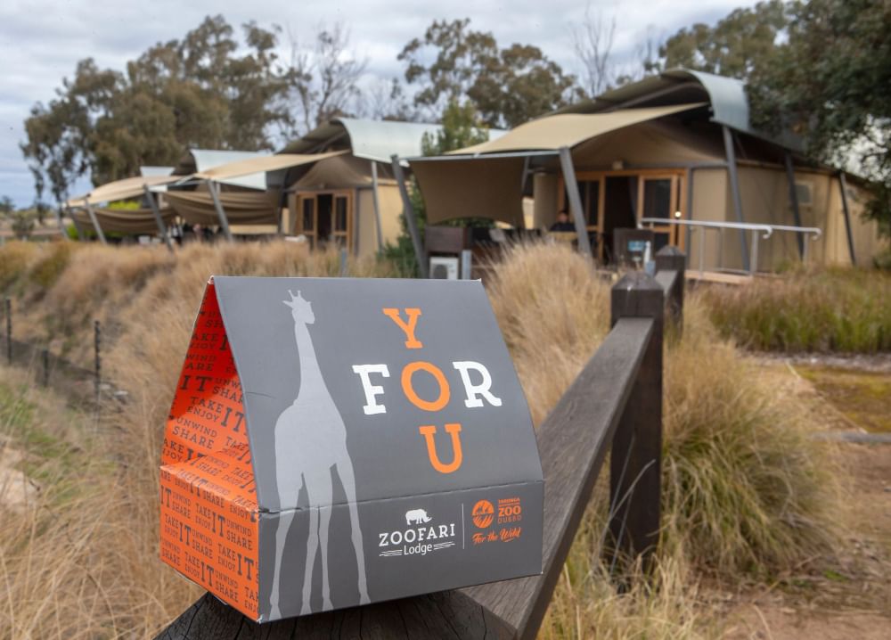 Packed lunch infront of Zoofari Lodge safari-style accommodation at Taronga Western Plains Zoo Dubbo.