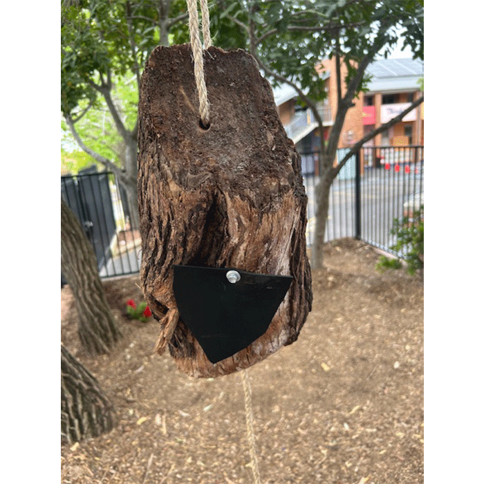 Hanging log enrichment device designed for dingoes as part of a STEM project.