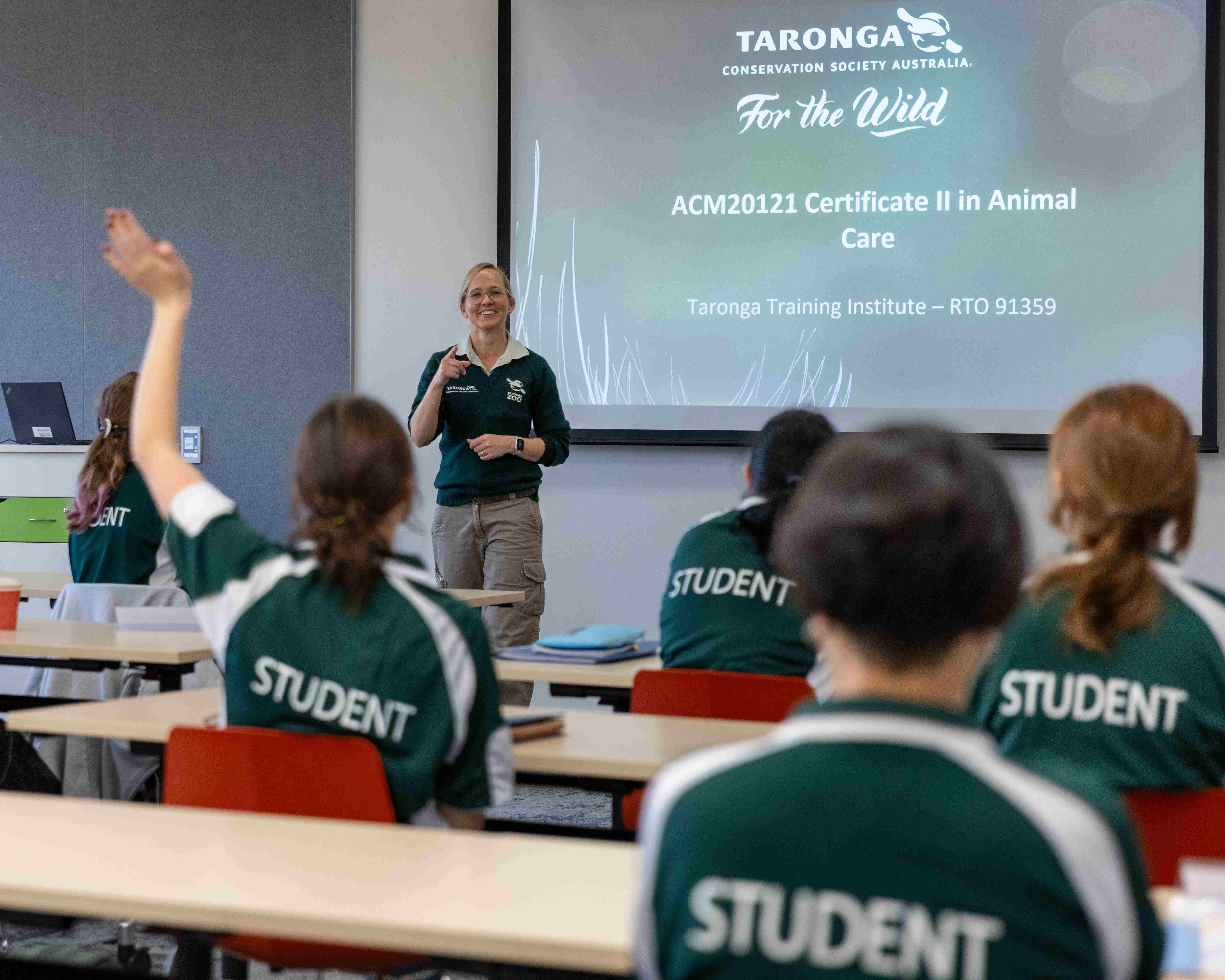 Students participating in a Certificate II in Animal Care class at Taronga Training Institute.